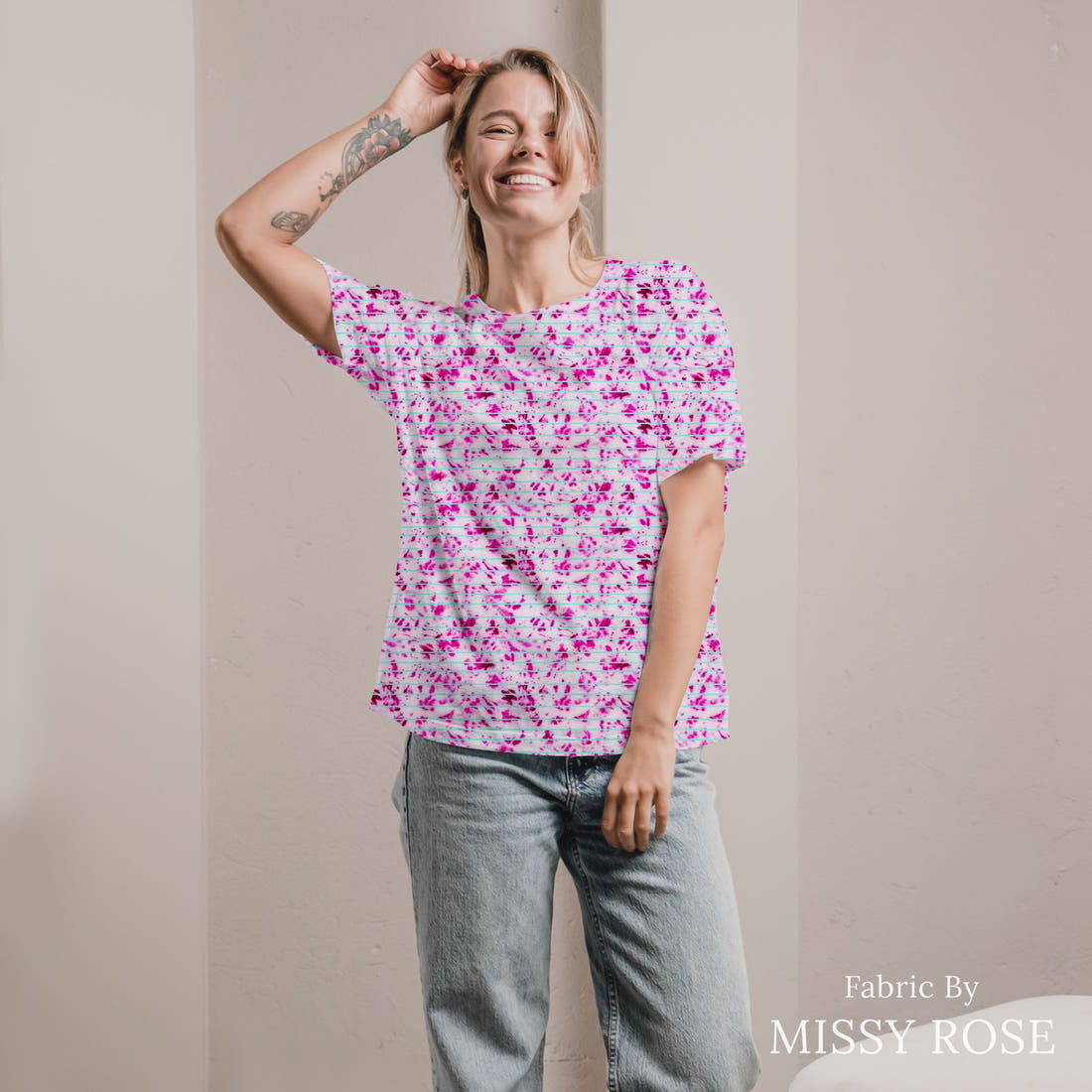 Girl and The Deep Blue Sea 03 sewn into an all-over print shirt - custom printed fabric | Fabric by Missy Rose