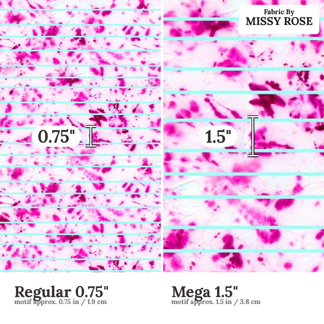 Girl and The Deep Blue Sea 03 Regular 0.75 inch vs Mega 1.5 inch print scale side by side | Fabric by Missy Rose