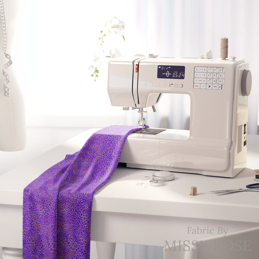 Girl and The Deep Blue Sea 04 fabric on a sewing machine - sew your own | Fabric by Missy Rose