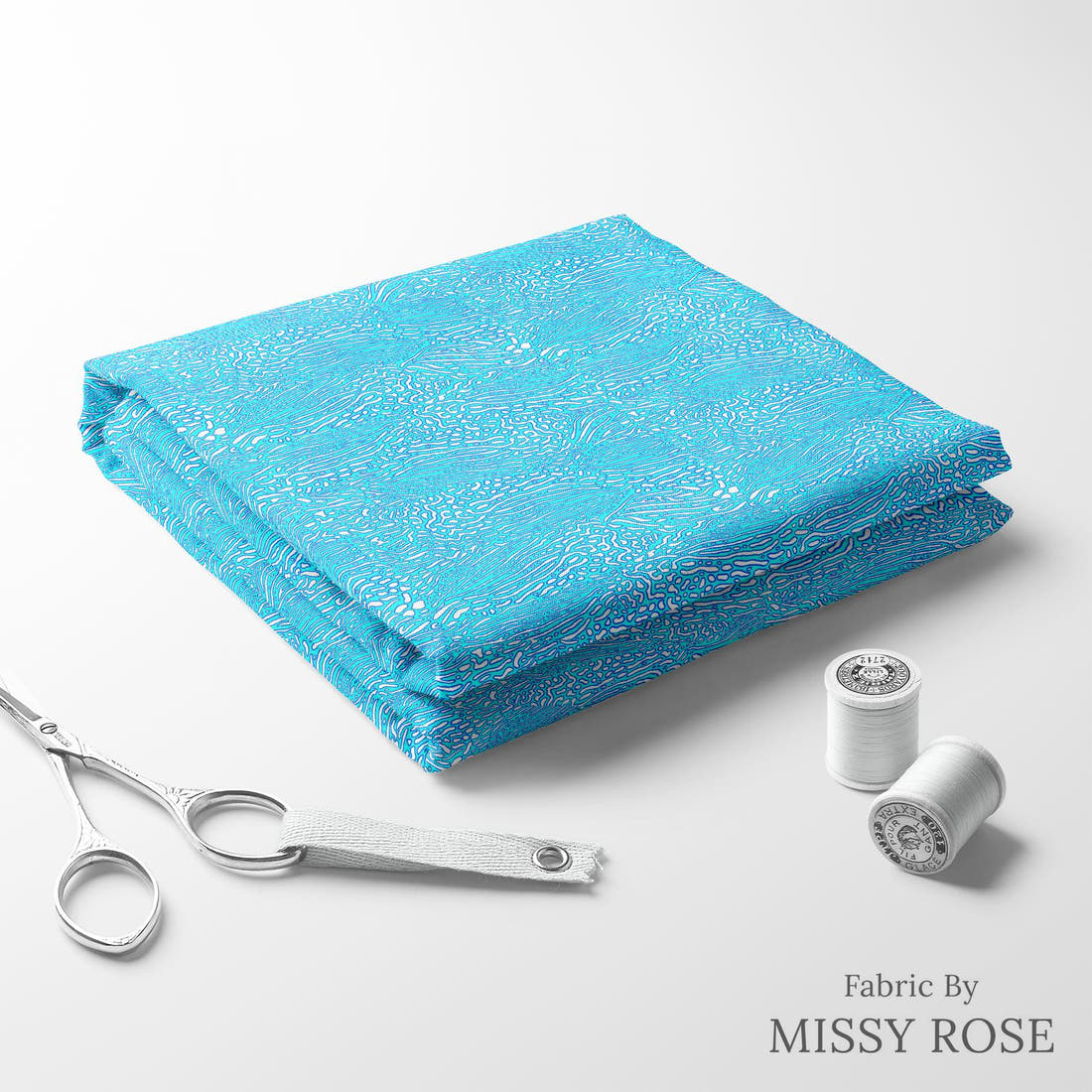 Girl and The Deep Blue Sea 05 folded fabric stack with matching thread - pre-order fabric Australia | Fabric by Missy Rose