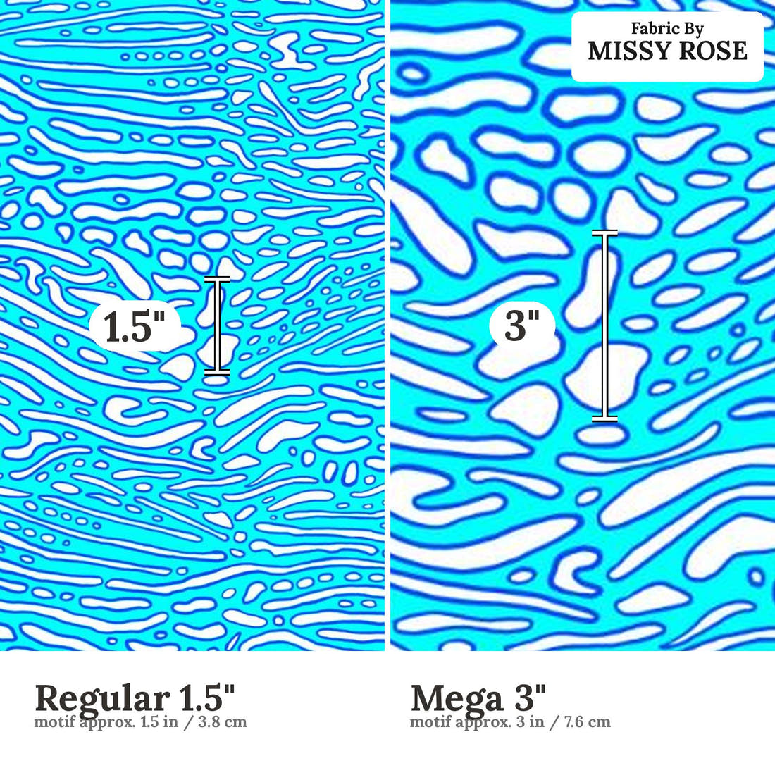 Girl and The Deep Blue Sea 05 Regular 1.5 inch vs Mega 3 inch print scale side by side | Fabric by Missy Rose