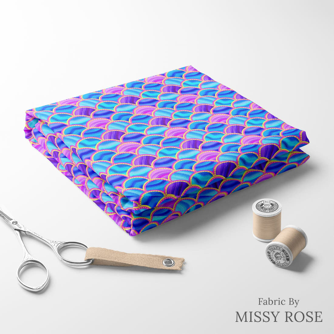 Girl and The Deep Blue Sea 06 folded fabric stack with matching thread - pre-order fabric Australia | Fabric by Missy Rose