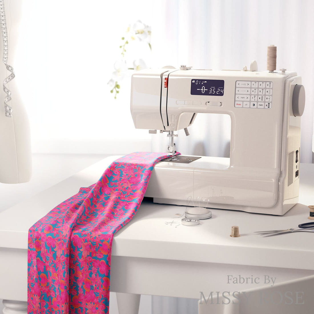 Girl and The Deep Blue Sea 07 fabric on a sewing machine - sew your own | Fabric by Missy Rose