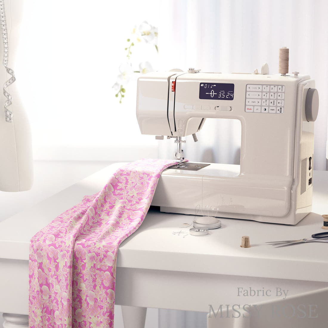 Girl and The Deep Blue Sea 08 fabric on a sewing machine - sew your own | Fabric by Missy Rose