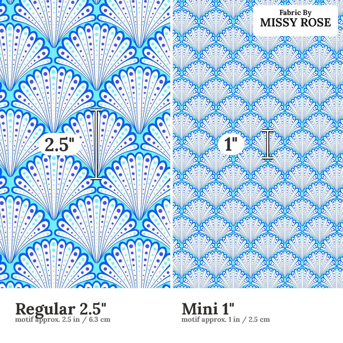 Girl and The Deep Blue Sea 10 Regular 2.5 inch vs Mini 1 inch print scale side by side | Fabric by Missy Rose