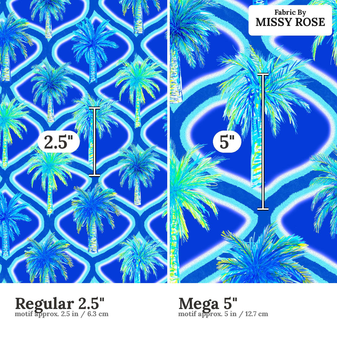 Girl and The Deep Blue Sea 100 Regular 2.5 inch vs Mega 5 inch print scale side by side | Fabric by Missy Rose