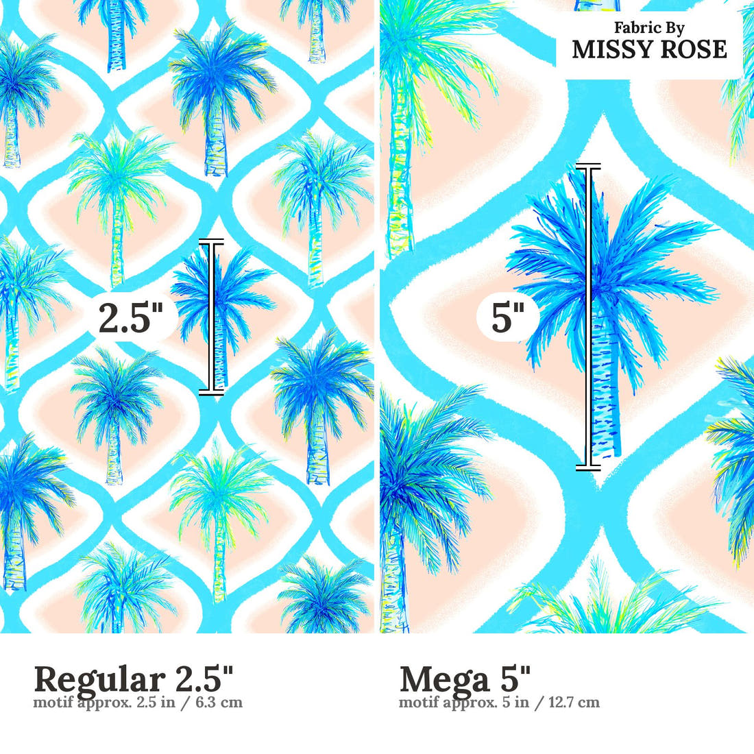 Girl and The Deep Blue Sea 101 Regular 2.5 inch vs Mega 5 inch print scale side by side | Fabric by Missy Rose