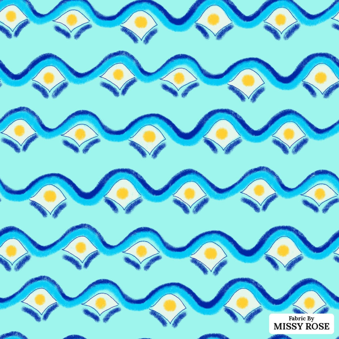 Girl and The Deep Blue Sea 102 - flat view of the print, zoom in for detail | Fabric by Missy Rose
