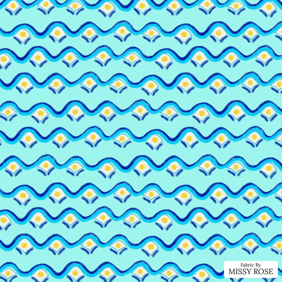 Girl and The Deep Blue Sea 102 - flat view of the print, zoom in for detail | Fabric by Missy Rose