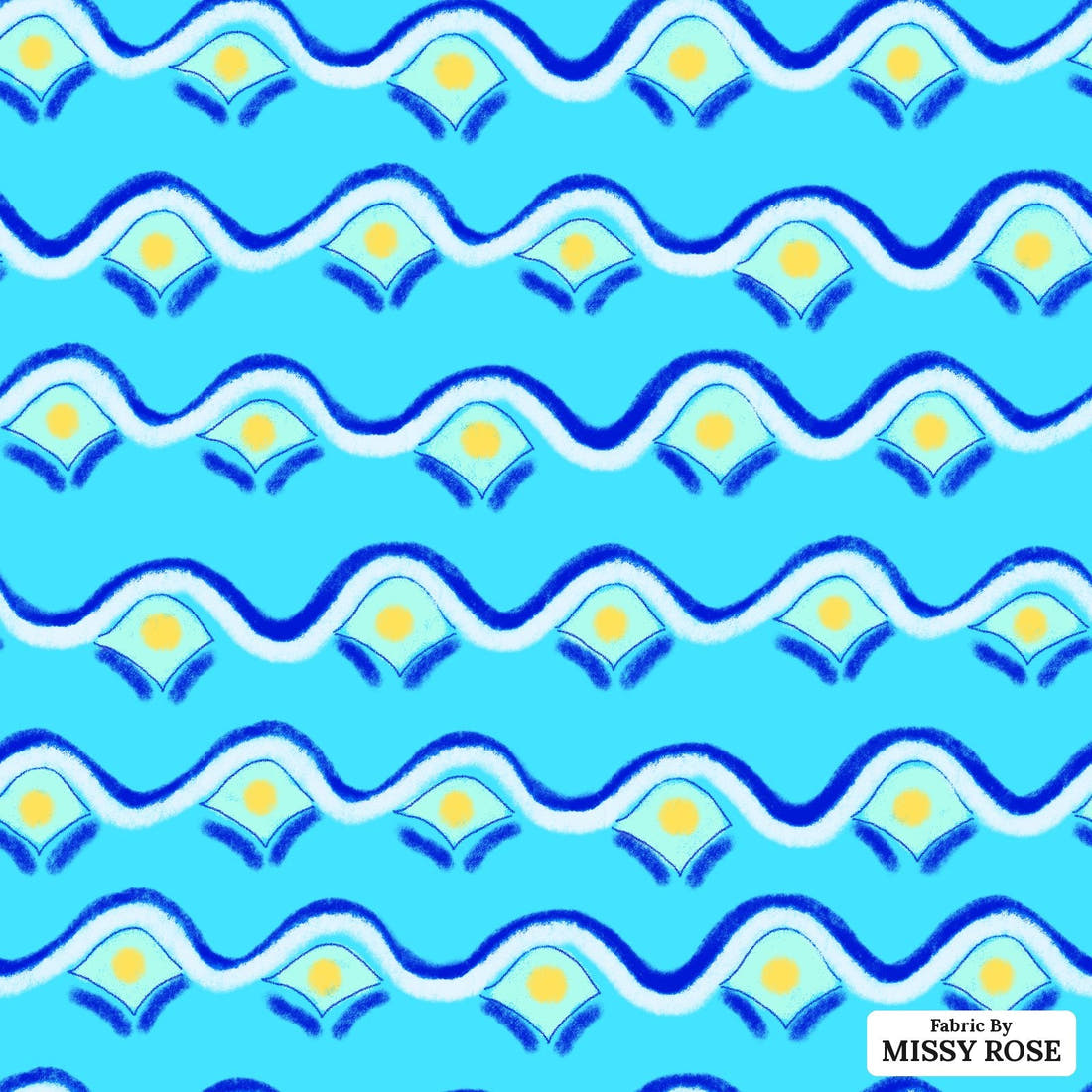 Girl and The Deep Blue Sea 103 - flat view of the print, zoom in for detail | Fabric by Missy Rose