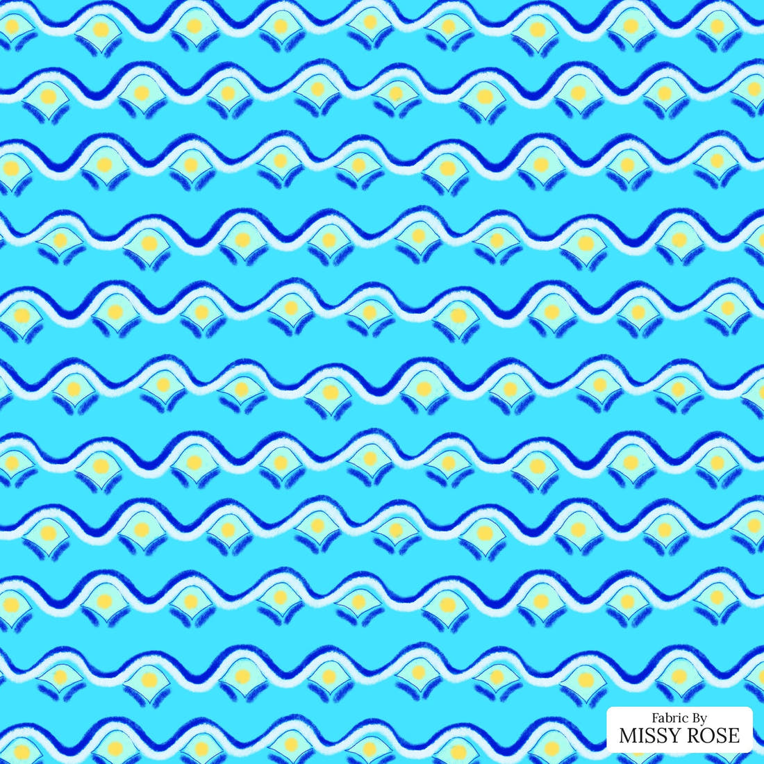 Girl and The Deep Blue Sea 103 - flat view of the print, zoom in for detail | Fabric by Missy Rose