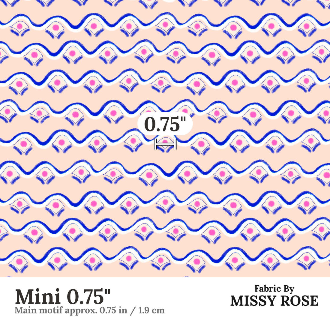 Girl and The Deep Blue Sea 104 Mini 0.75 inch print scale guide | Fabric by Missy Rose