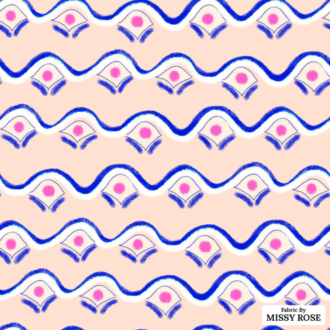 Girl and The Deep Blue Sea 104 - flat view of the print, zoom in for detail | Fabric by Missy Rose