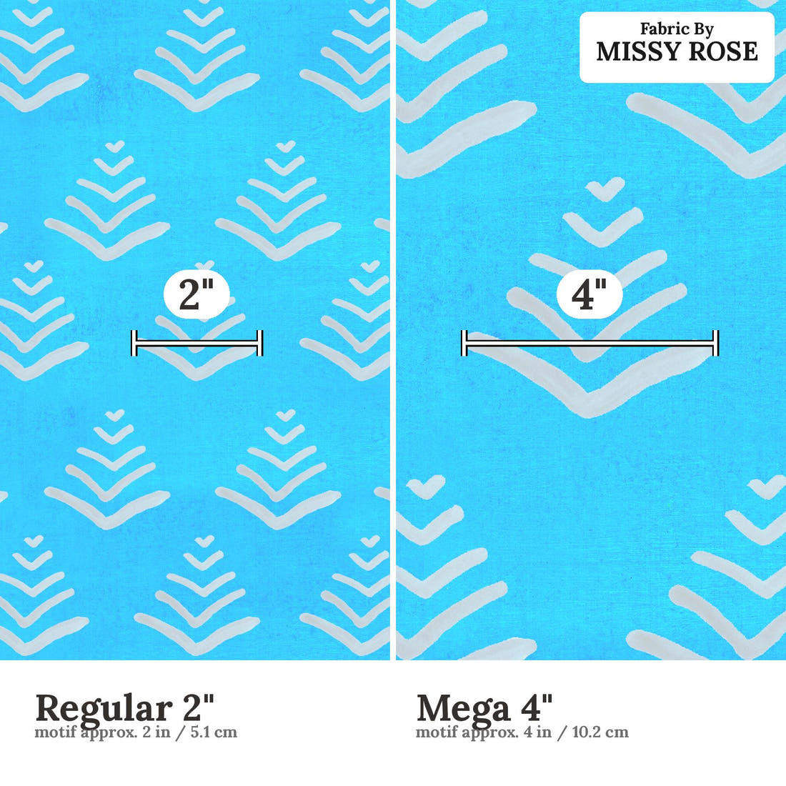 Girl and The Deep Blue Sea 105 Regular 2 inch vs Mega 4 inch print scale side by side | Fabric by Missy Rose