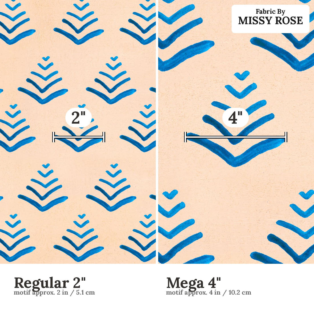Girl and The Deep Blue Sea 106 Regular 2 inch vs Mega 4 inch print scale side by side | Fabric by Missy Rose