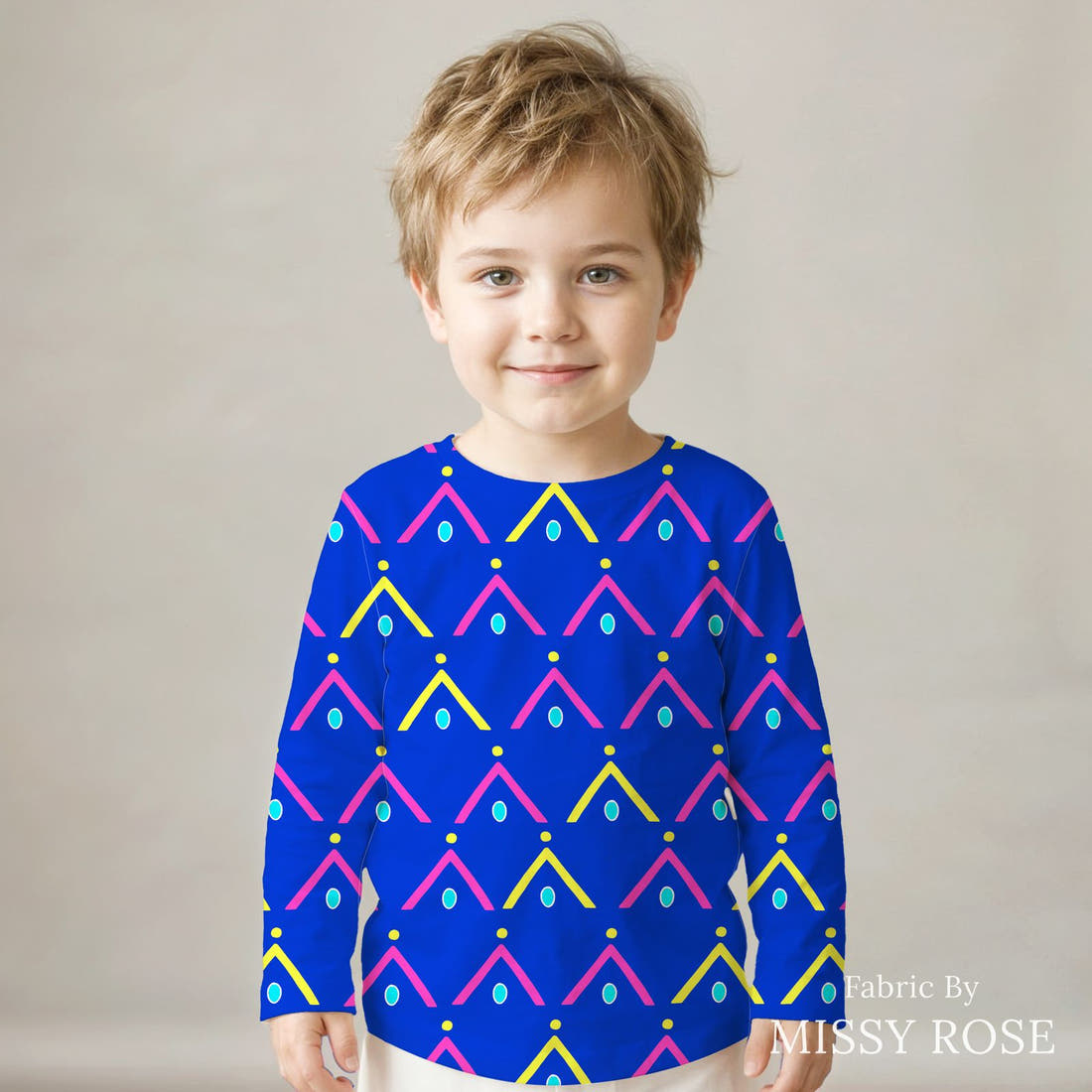 Girl and The Deep Blue Sea 108 sewn into a kids' long sleeve top - see how the print looks made up | Fabric by Missy Rose