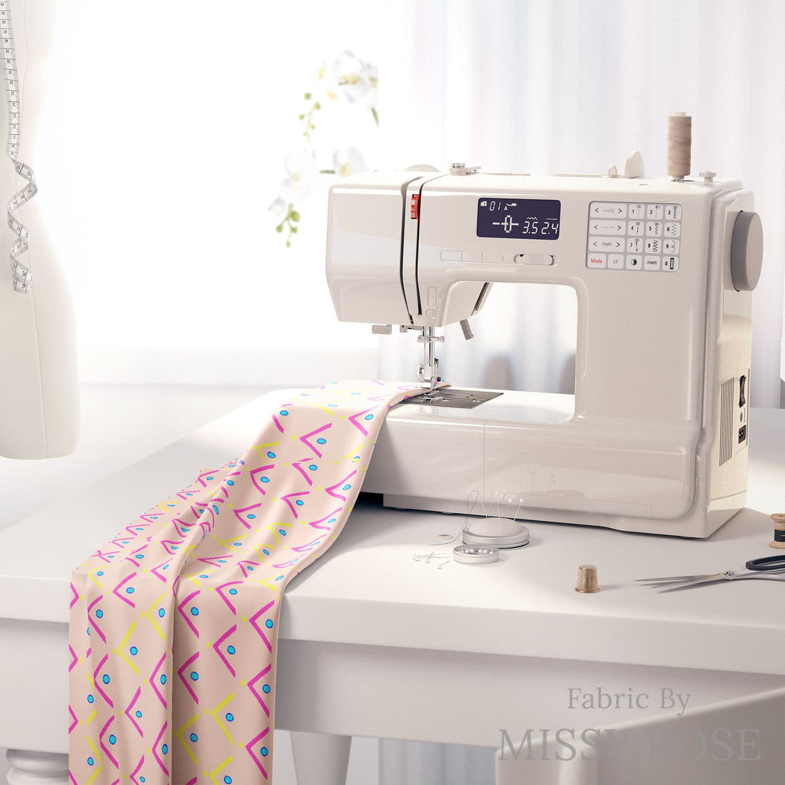 Girl and The Deep Blue Sea 109 on a sewing machine - premium fabric for sewing projects | Fabric by Missy Rose