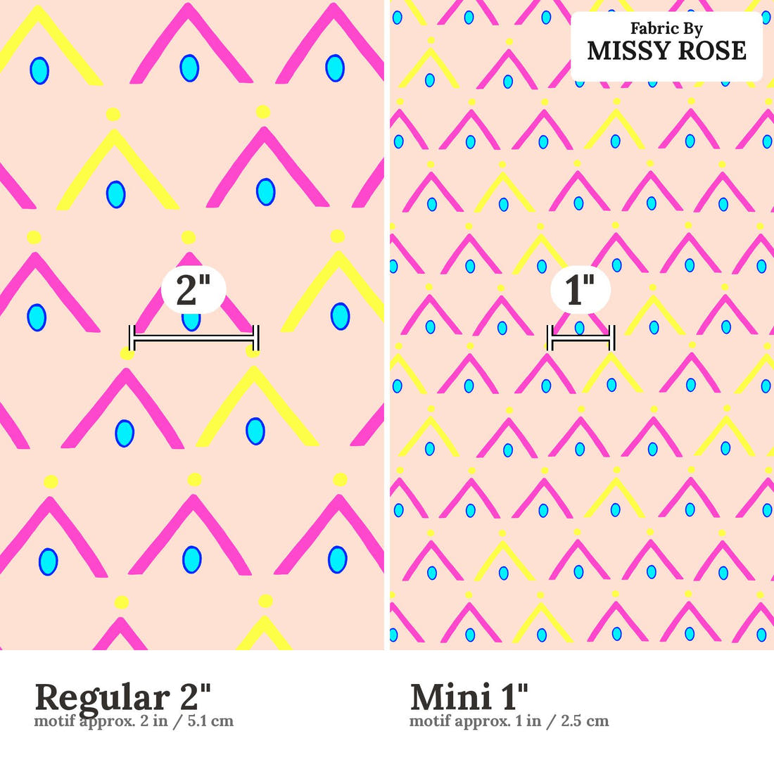 Girl and The Deep Blue Sea 109 Regular 2 inch vs Mini 1 inch print scale side by side | Fabric by Missy Rose