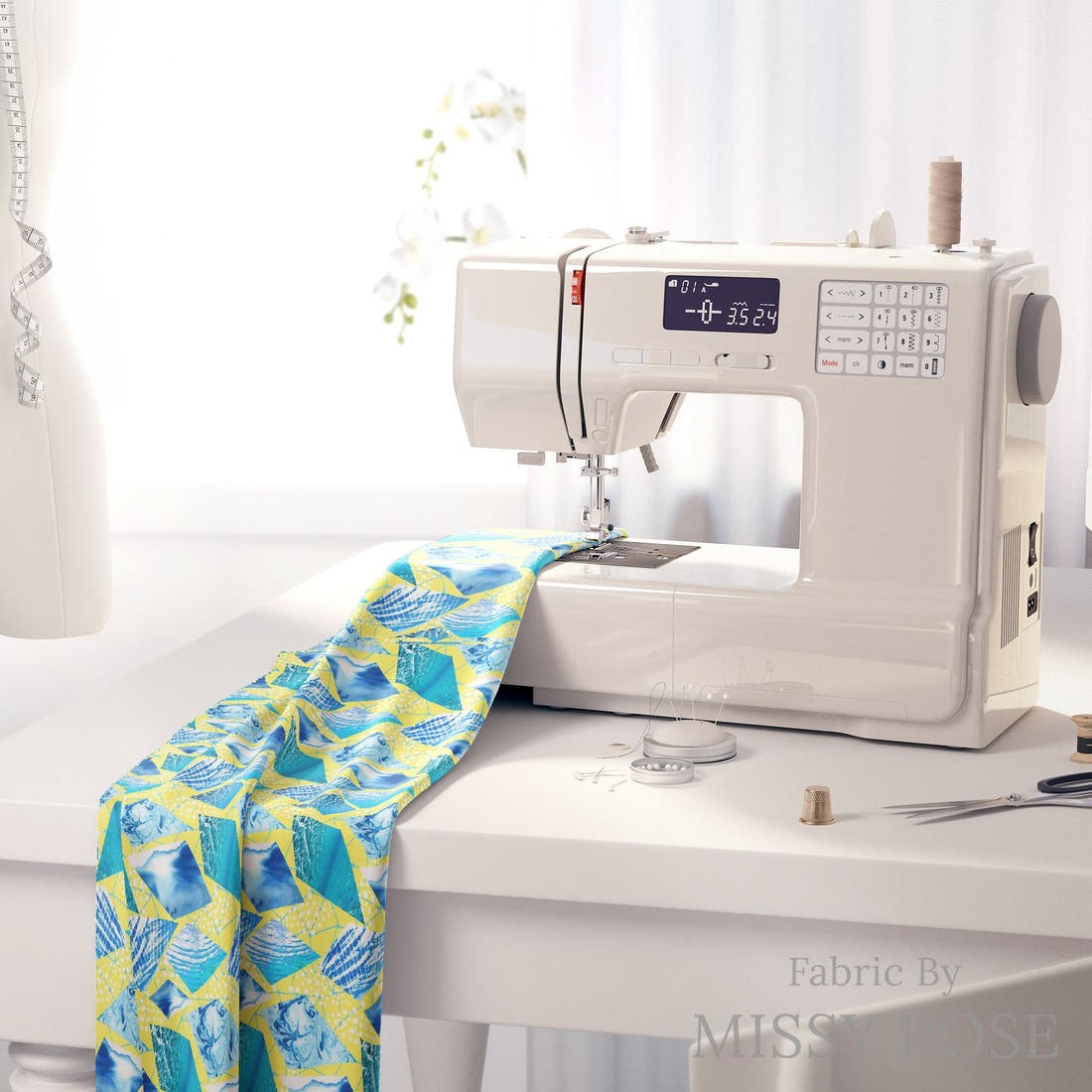 Girl and The Deep Blue Sea 11 fabric on a sewing machine - sew your own | Fabric by Missy Rose