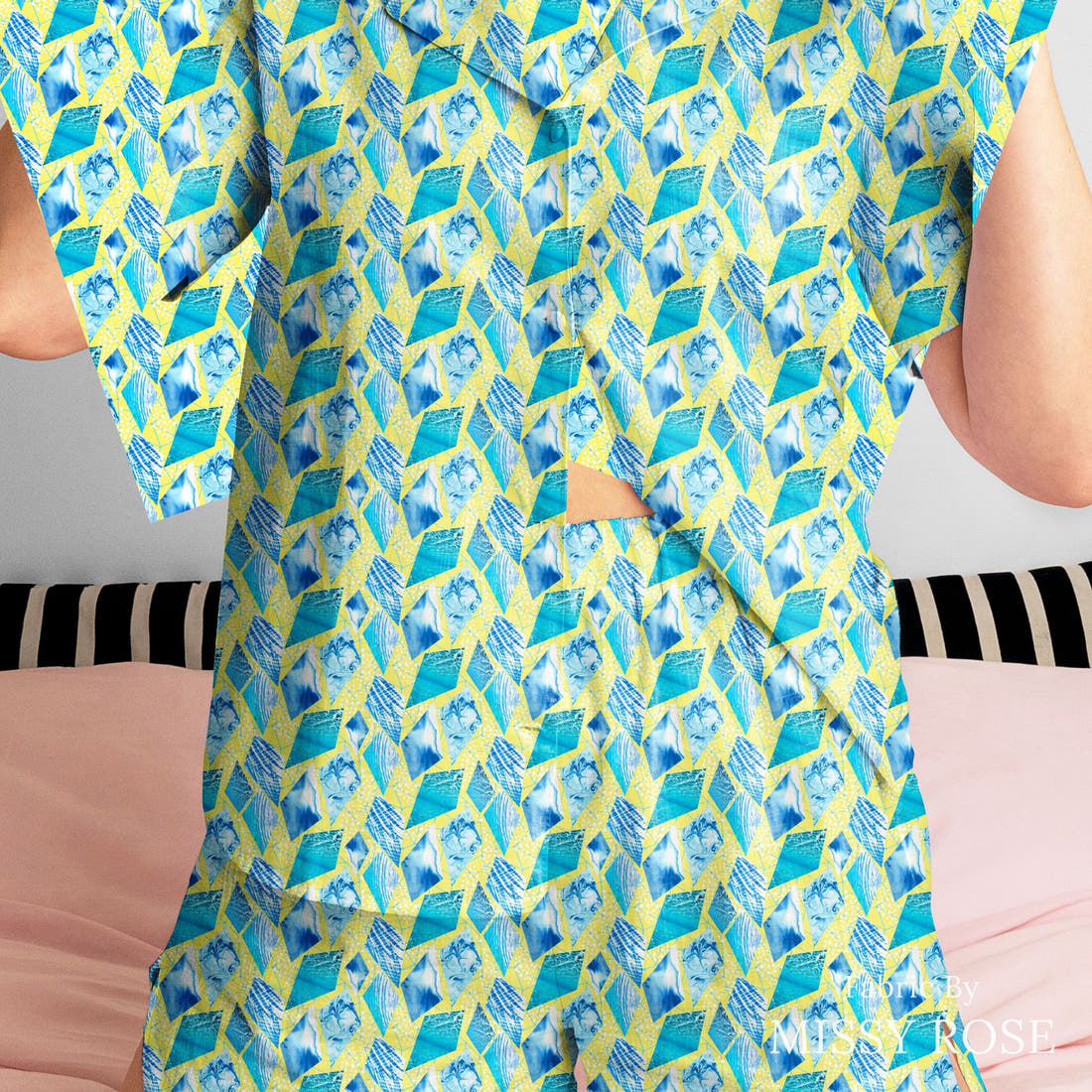 Girl and The Deep Blue Sea 11 sewn into a women's pyjama set - custom printed fabric | Fabric by Missy Rose