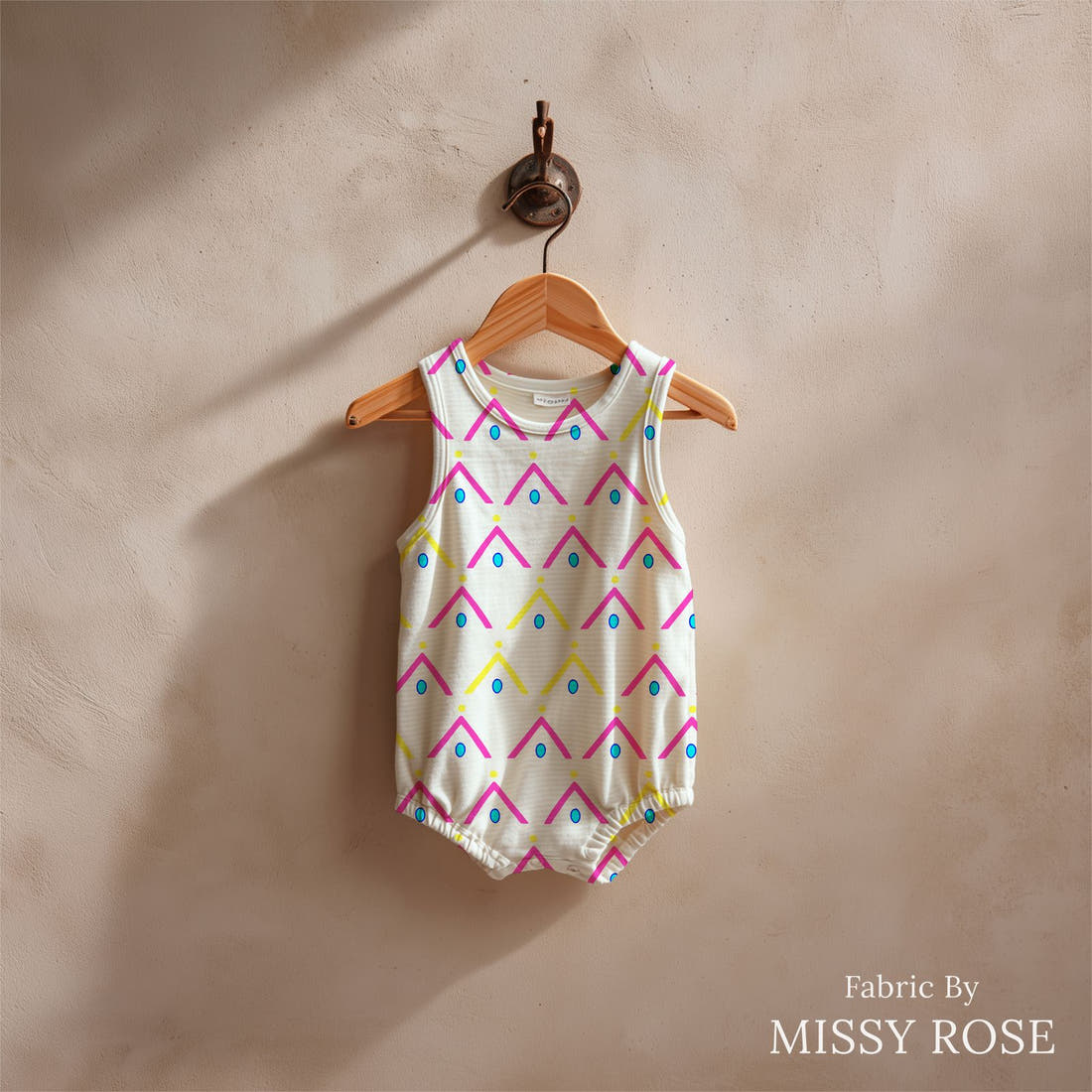 Girl and The Deep Blue Sea 110 sewn into a baby romper - see how the print looks made up | Fabric by Missy Rose