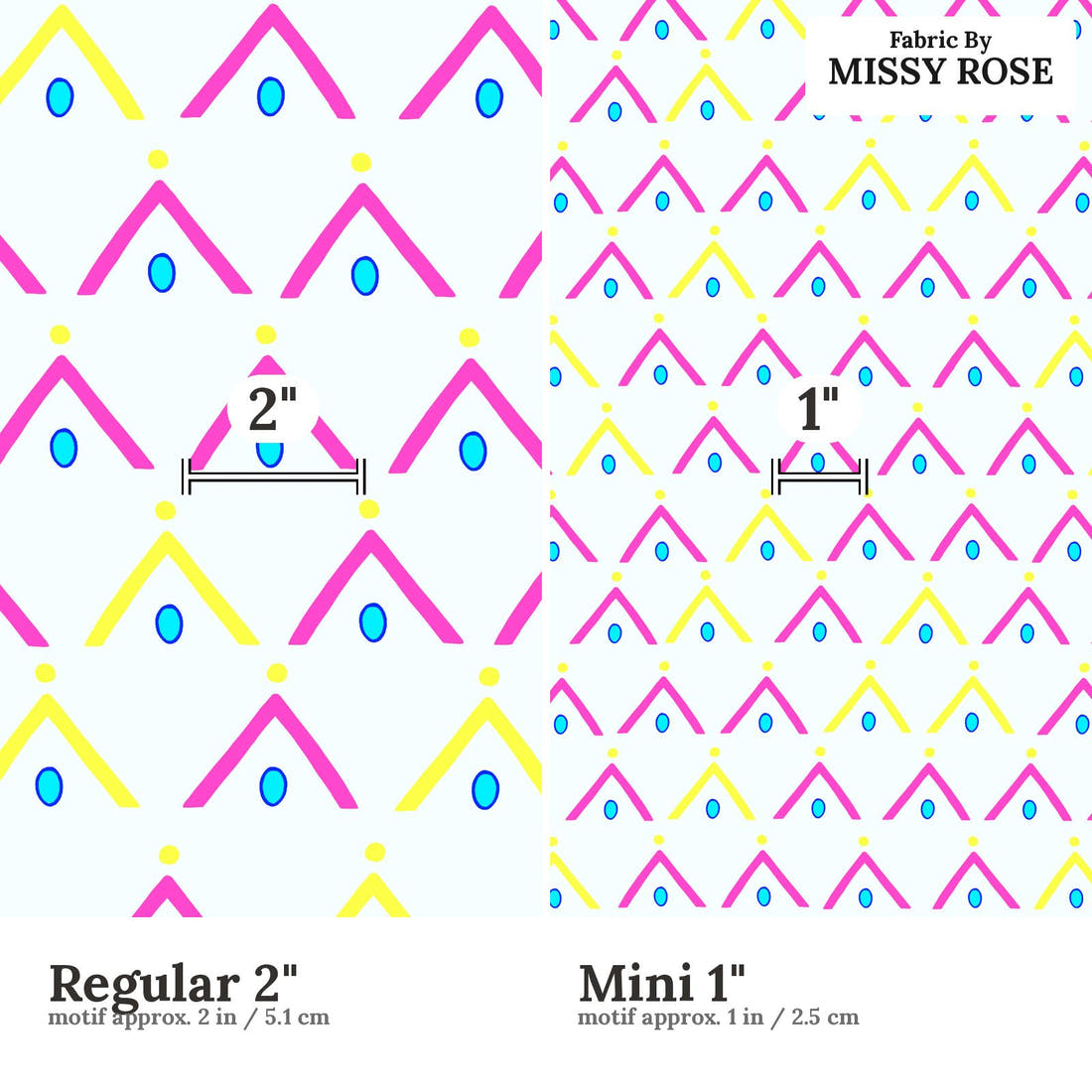 Girl and The Deep Blue Sea 110 Regular 2 inch vs Mini 1 inch print scale side by side | Fabric by Missy Rose