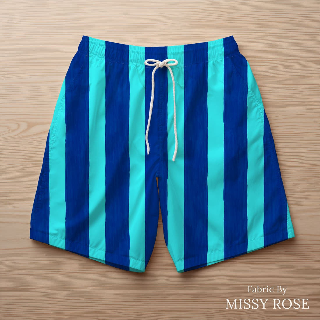 Girl and The Deep Blue Sea 111 sewn into swim shorts - see how the print looks made up | Fabric by Missy Rose