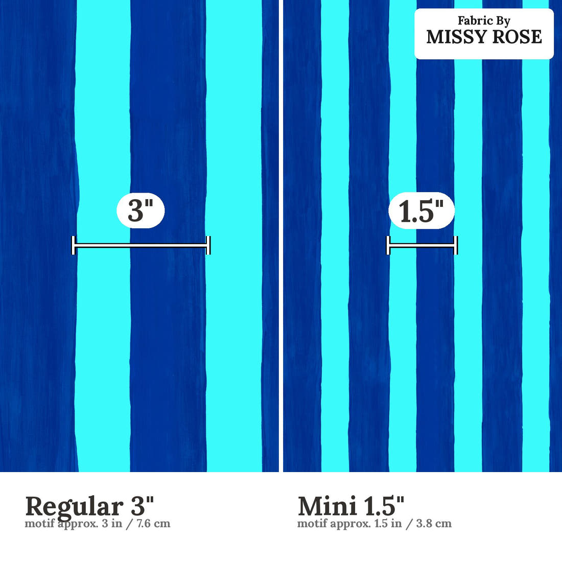 Girl and The Deep Blue Sea 111 Regular 3 inch vs Mini 1.5 inch print scale side by side | Fabric by Missy Rose