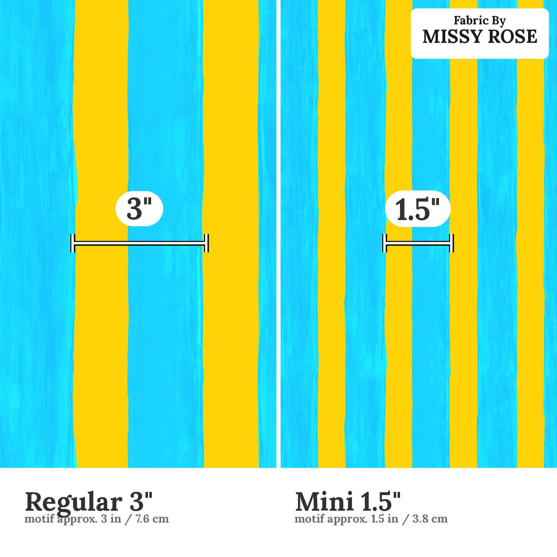 Girl and The Deep Blue Sea 112 Regular 3 inch vs Mini 1.5 inch print scale side by side | Fabric by Missy Rose