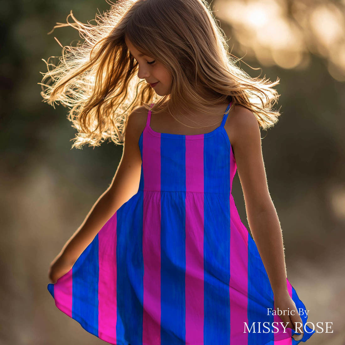 Girl and The Deep Blue Sea 113 sewn into a girls' dress - see how the print looks made up | Fabric by Missy Rose