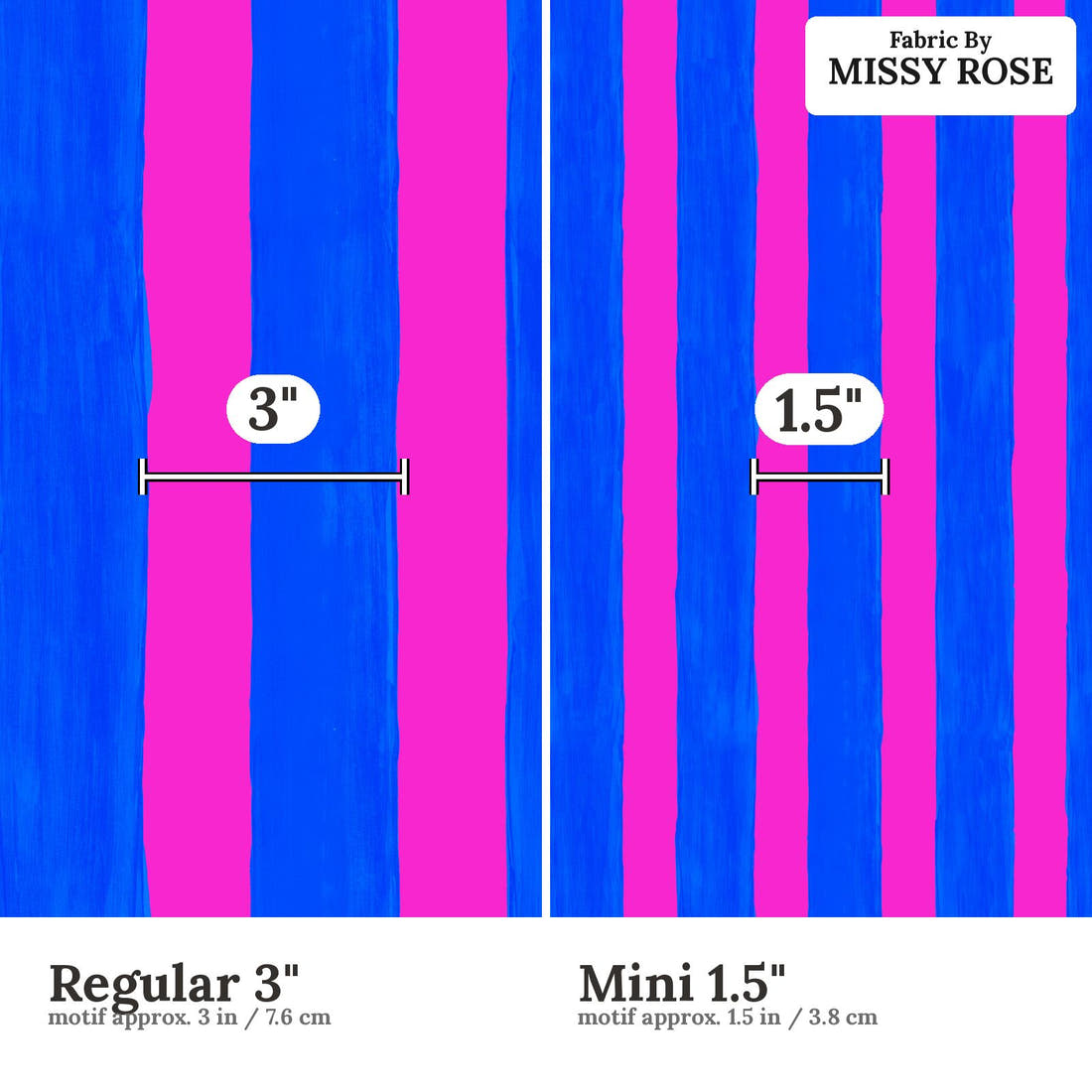 Girl and The Deep Blue Sea 113 Regular 3 inch vs Mini 1.5 inch print scale side by side | Fabric by Missy Rose