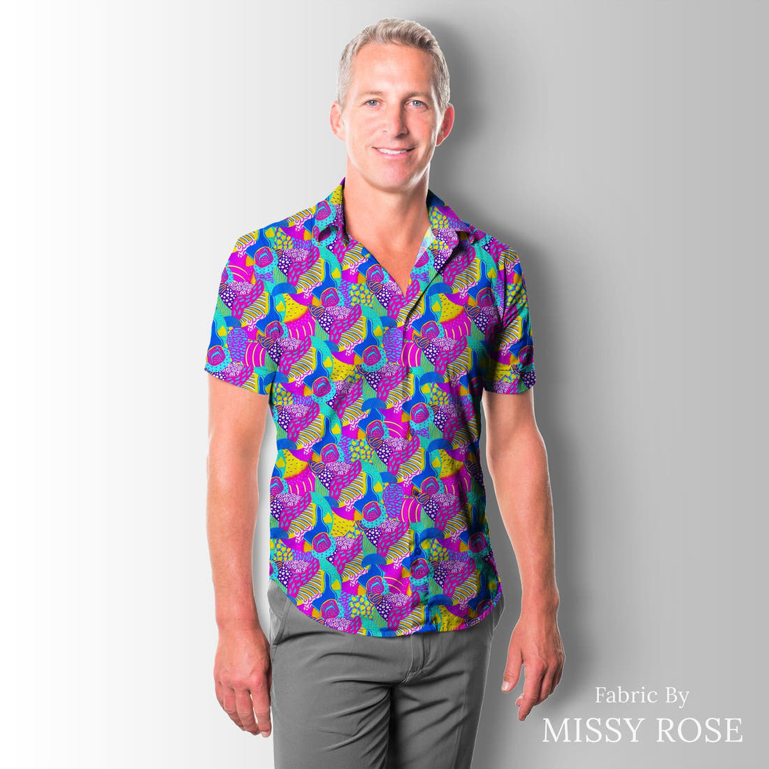 Girl and The Deep Blue Sea 12 sewn into a men's shirt - custom printed fabric | Fabric by Missy Rose