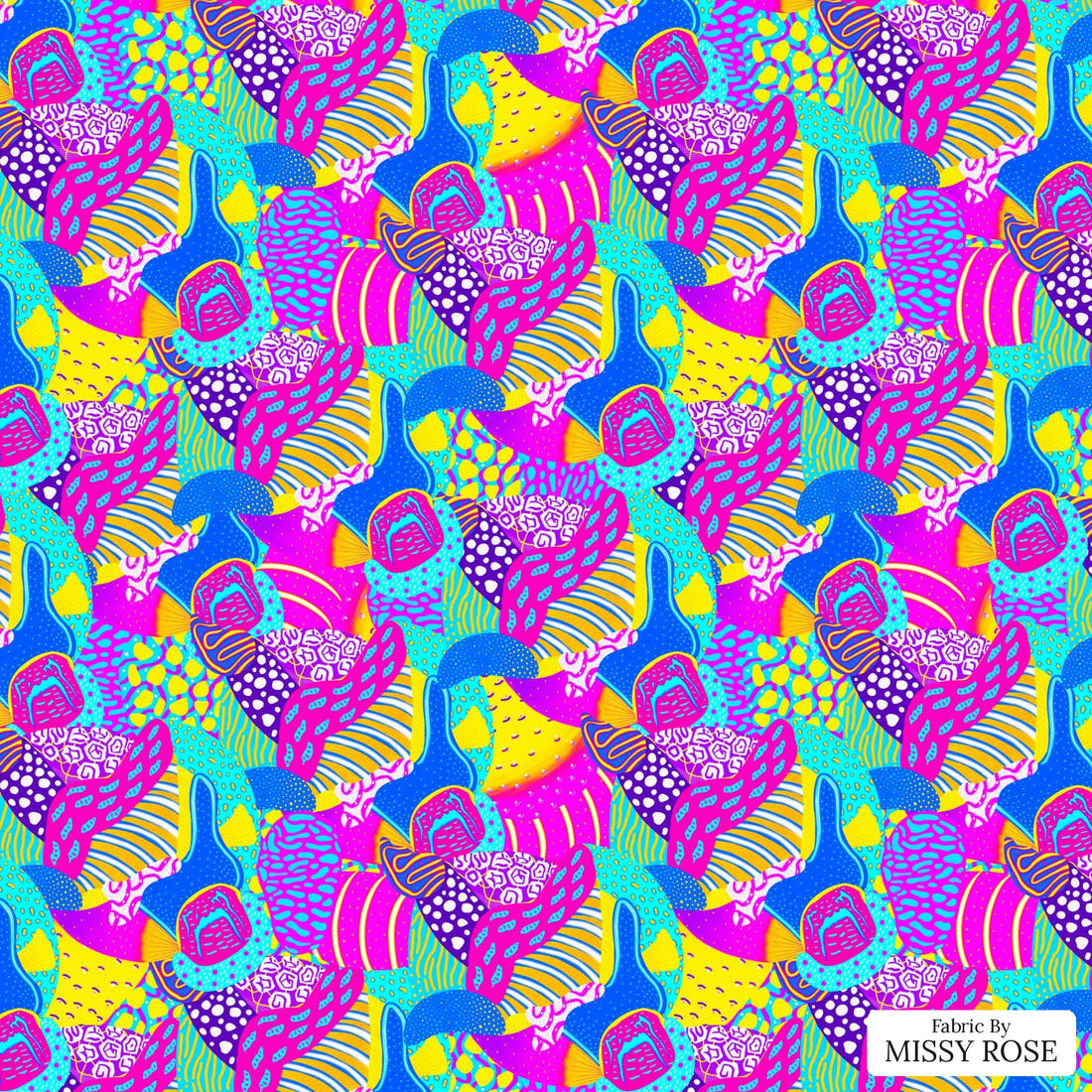 Girl and The Deep Blue Sea 12 flat view of the printed design | Fabric by Missy Rose