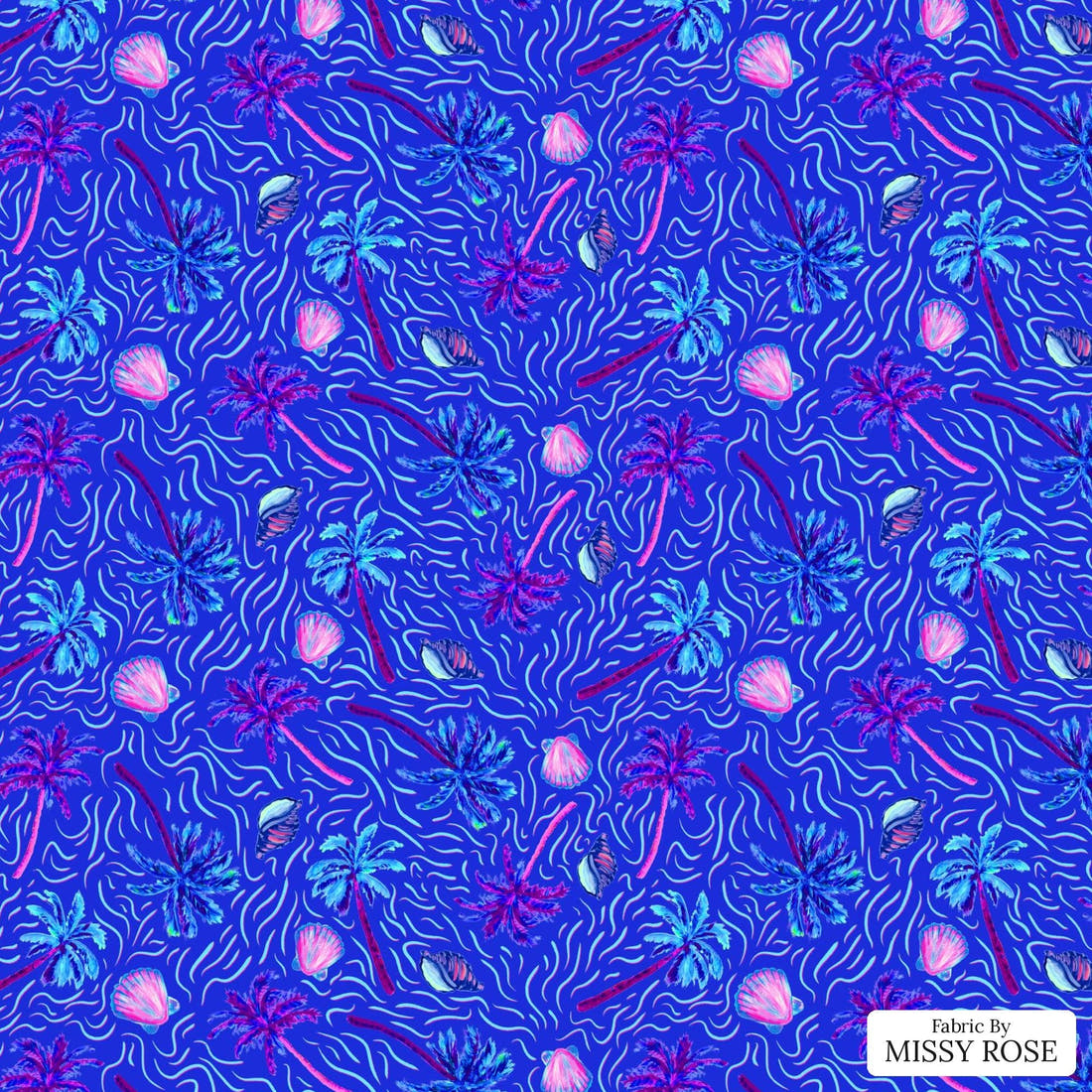 Girl and The Deep Blue Sea 13 flat view of the printed design | Fabric by Missy Rose
