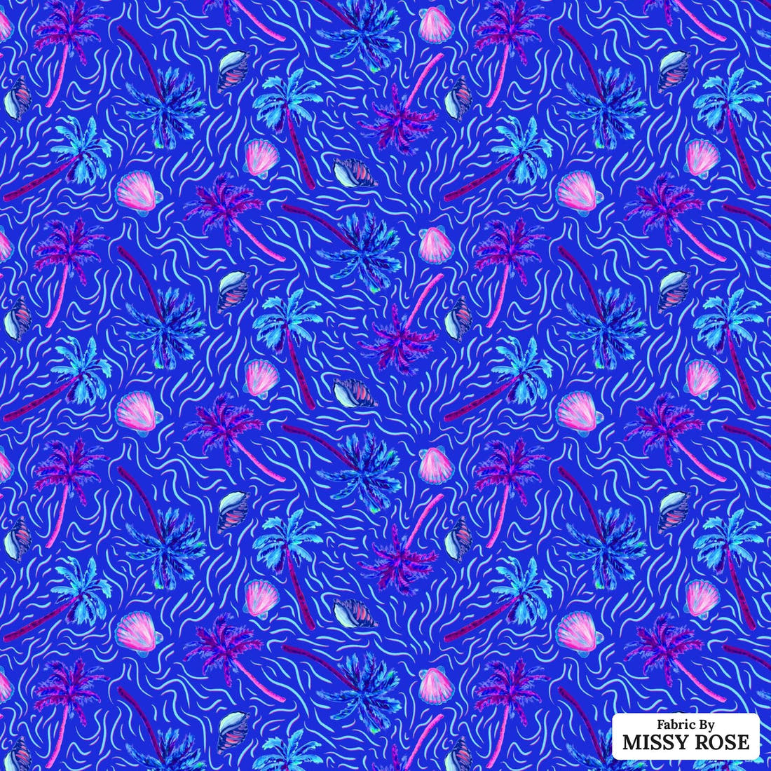 Girl and The Deep Blue Sea 13 flat view of the printed design | Fabric by Missy Rose