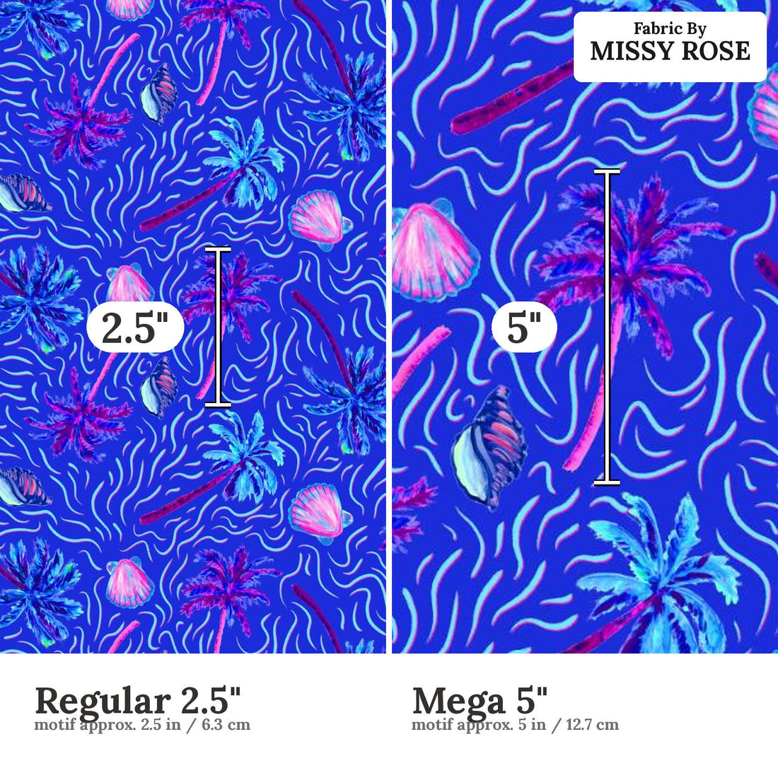 Girl and The Deep Blue Sea 13 Regular 2.5 inch vs Mega 5 inch print scale side by side | Fabric by Missy Rose