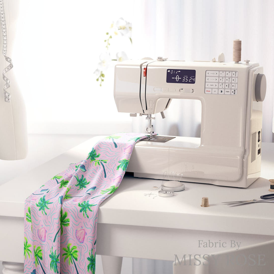 Girl and The Deep Blue Sea 14 fabric on a sewing machine - sew your own | Fabric by Missy Rose
