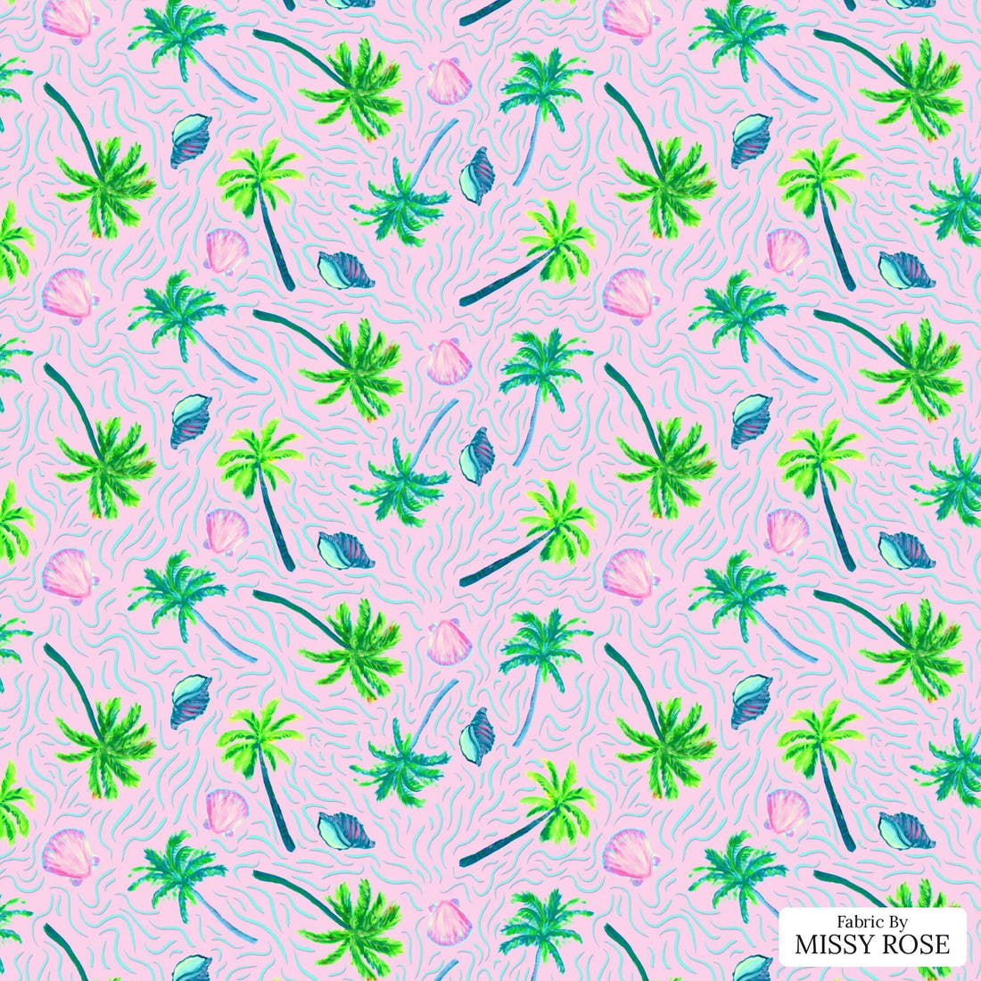 Girl and The Deep Blue Sea 14 flat view of the printed design | Fabric by Missy Rose