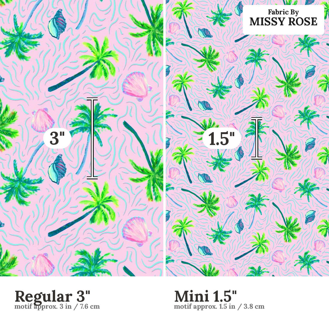 Girl and The Deep Blue Sea 14 Regular 3 inch vs Mini 1.5 inch print scale side by side | Fabric by Missy Rose