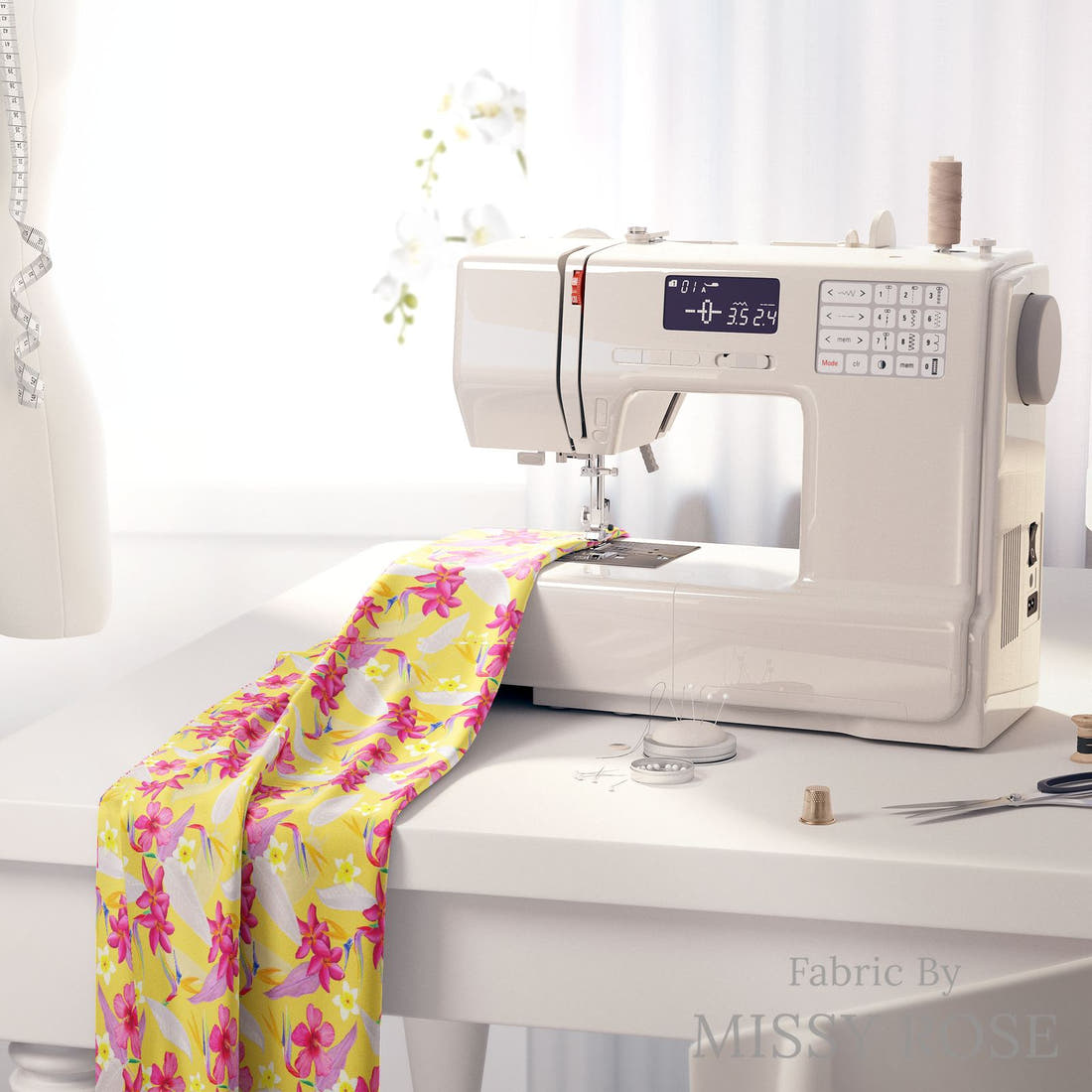 Girl and The Deep Blue Sea 15 fabric on a sewing machine - sew your own | Fabric by Missy Rose
