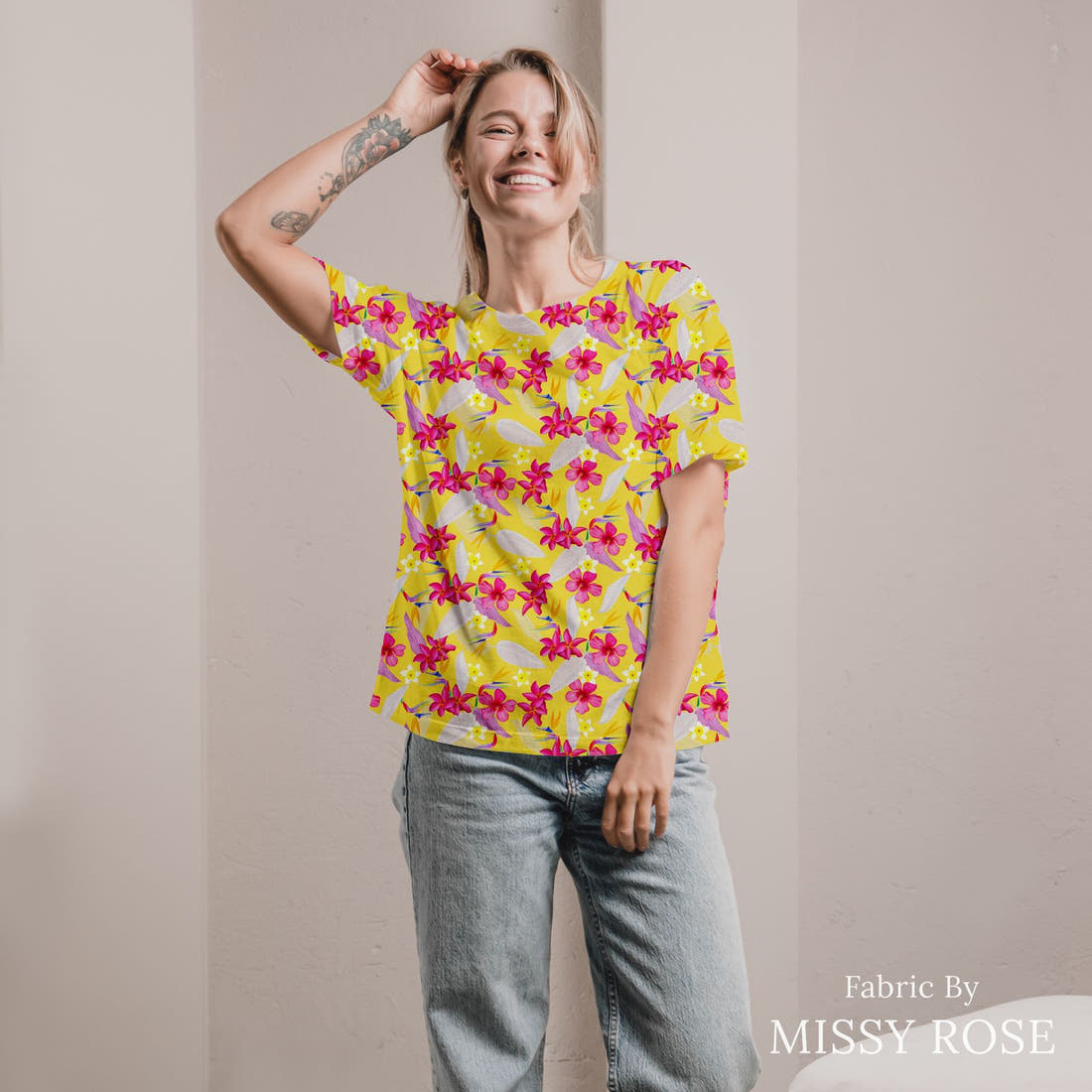 Girl and The Deep Blue Sea 15 sewn into an all-over print shirt - custom printed fabric | Fabric by Missy Rose