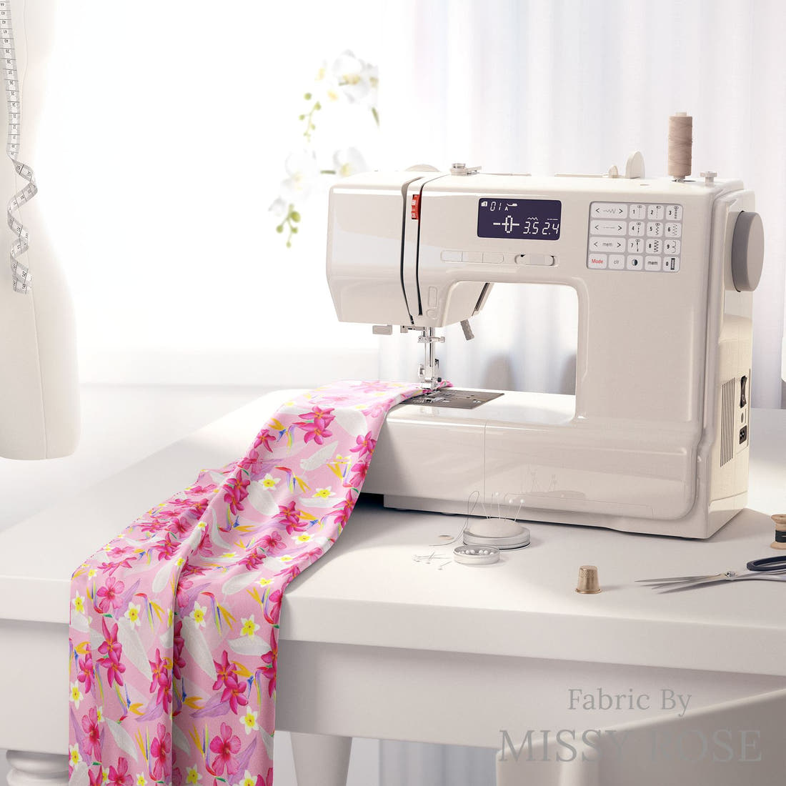Girl and The Deep Blue Sea 16 fabric on a sewing machine - sew your own | Fabric by Missy Rose