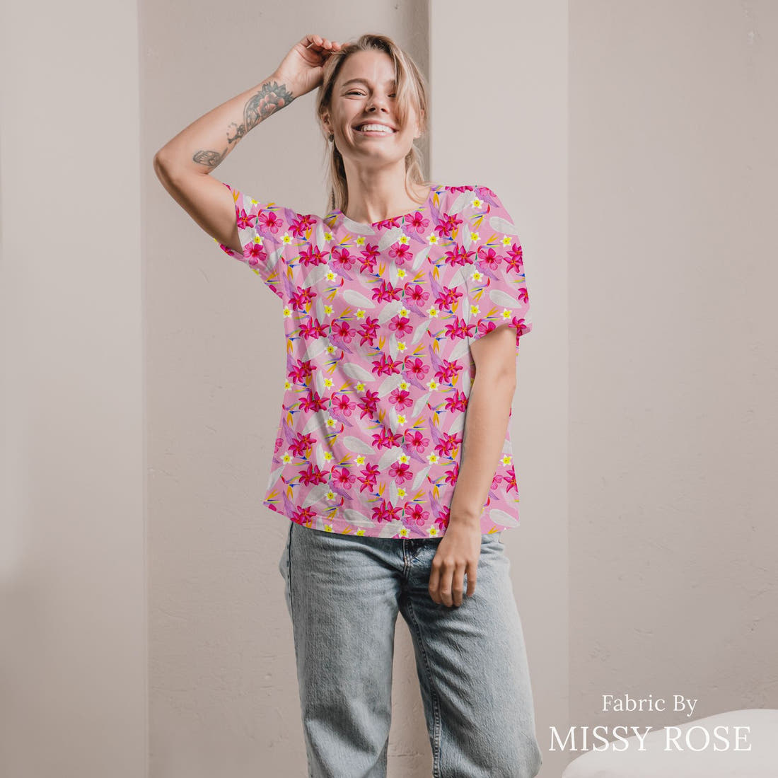 Girl and The Deep Blue Sea 16 sewn into an all-over print shirt - custom printed fabric | Fabric by Missy Rose