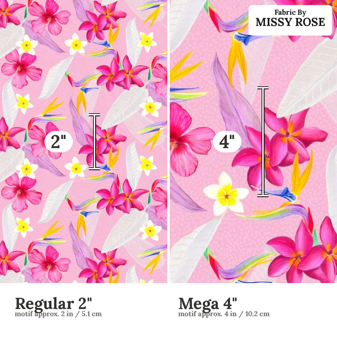 Girl and The Deep Blue Sea 16 Regular 2 inch vs Mega 4 inch print scale side by side | Fabric by Missy Rose