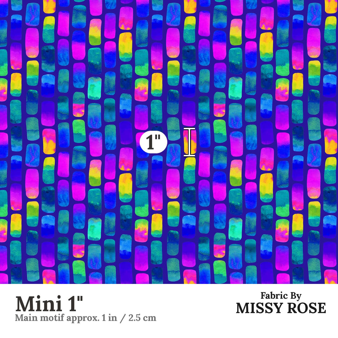Girl and The Deep Blue Sea 17 Mini 1 inch print scale guide | Fabric by Missy Rose