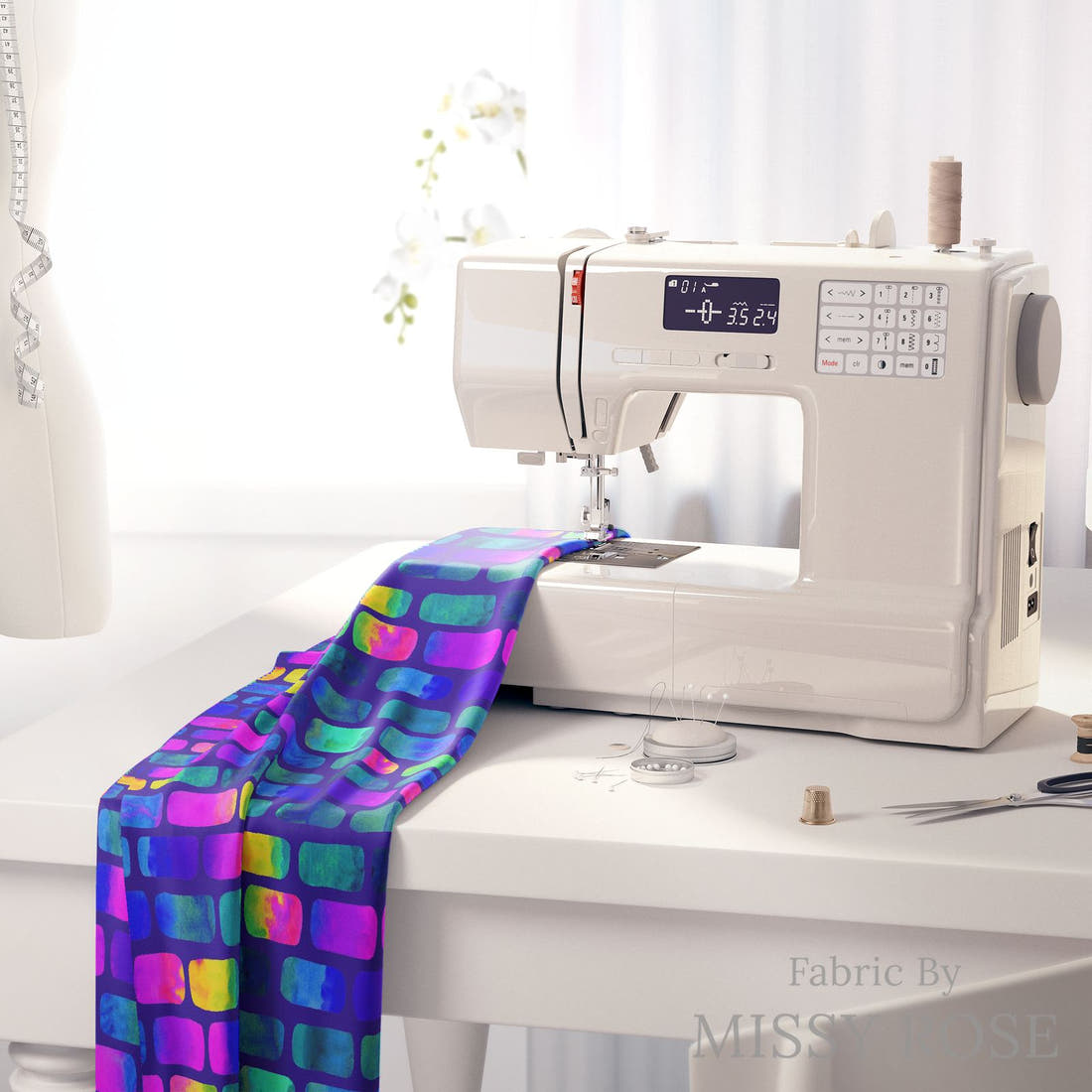 Girl and The Deep Blue Sea 17 fabric on a sewing machine - sew your own | Fabric by Missy Rose