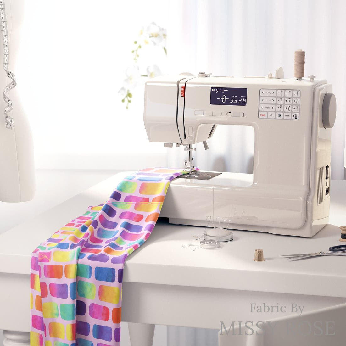 Girl and The Deep Blue Sea 18 fabric on a sewing machine - sew your own | Fabric by Missy Rose