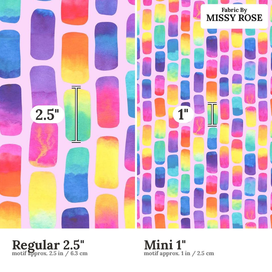 Girl and The Deep Blue Sea 18 Regular 2.5 inch vs Mini 1 inch print scale side by side | Fabric by Missy Rose