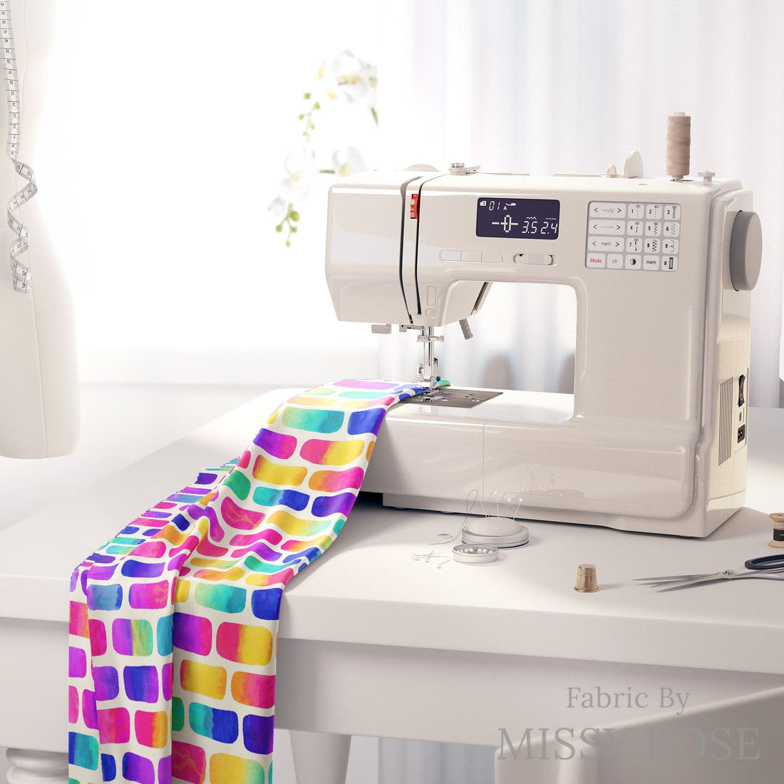 Girl and The Deep Blue Sea 19 fabric on a sewing machine - sew your own | Fabric by Missy Rose