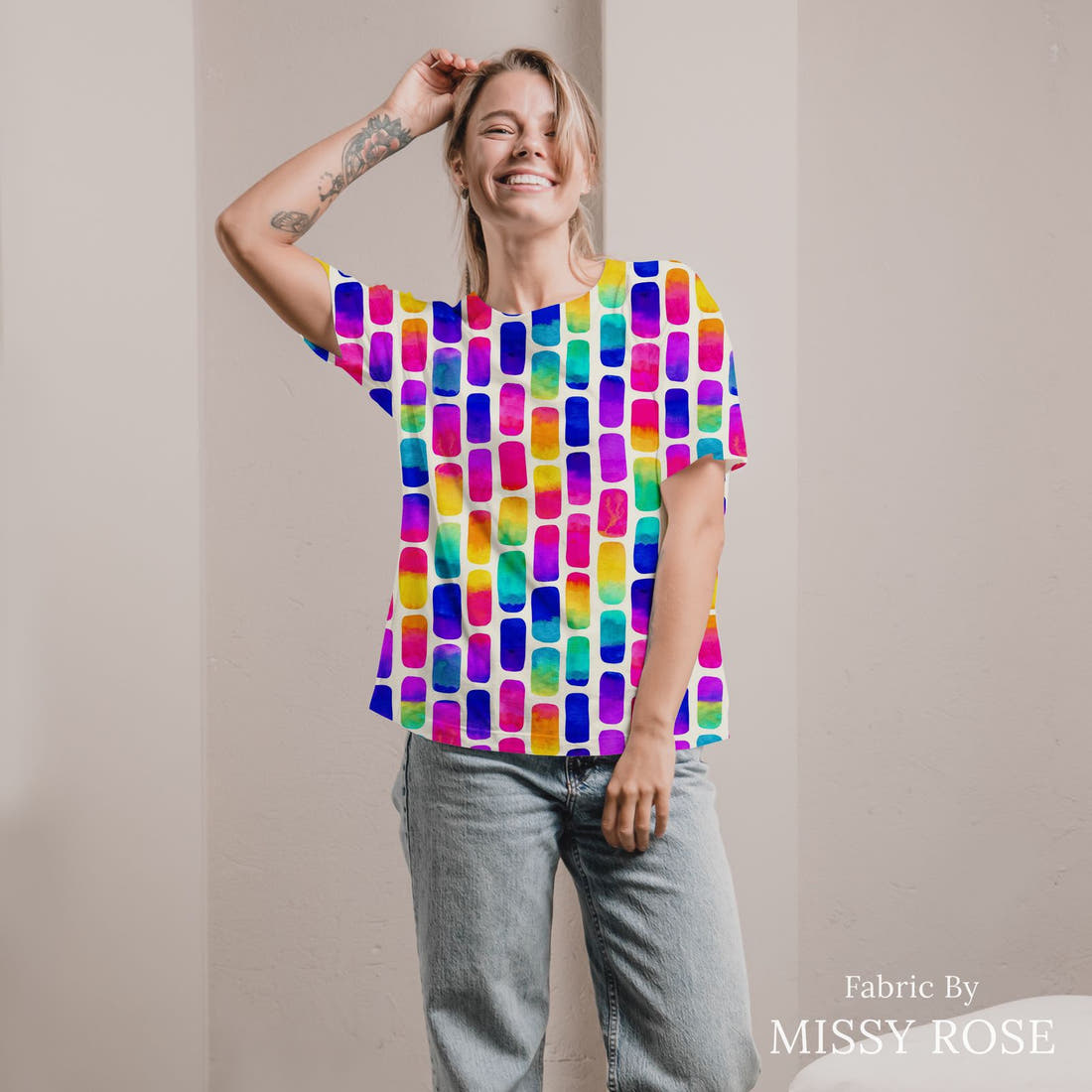 Girl and The Deep Blue Sea 19 sewn into an all-over print shirt - custom printed fabric | Fabric by Missy Rose